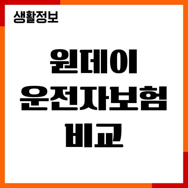 원데이 운전자보험 비교, 보험료 혜택, 보장내용, 특약, 장단점
